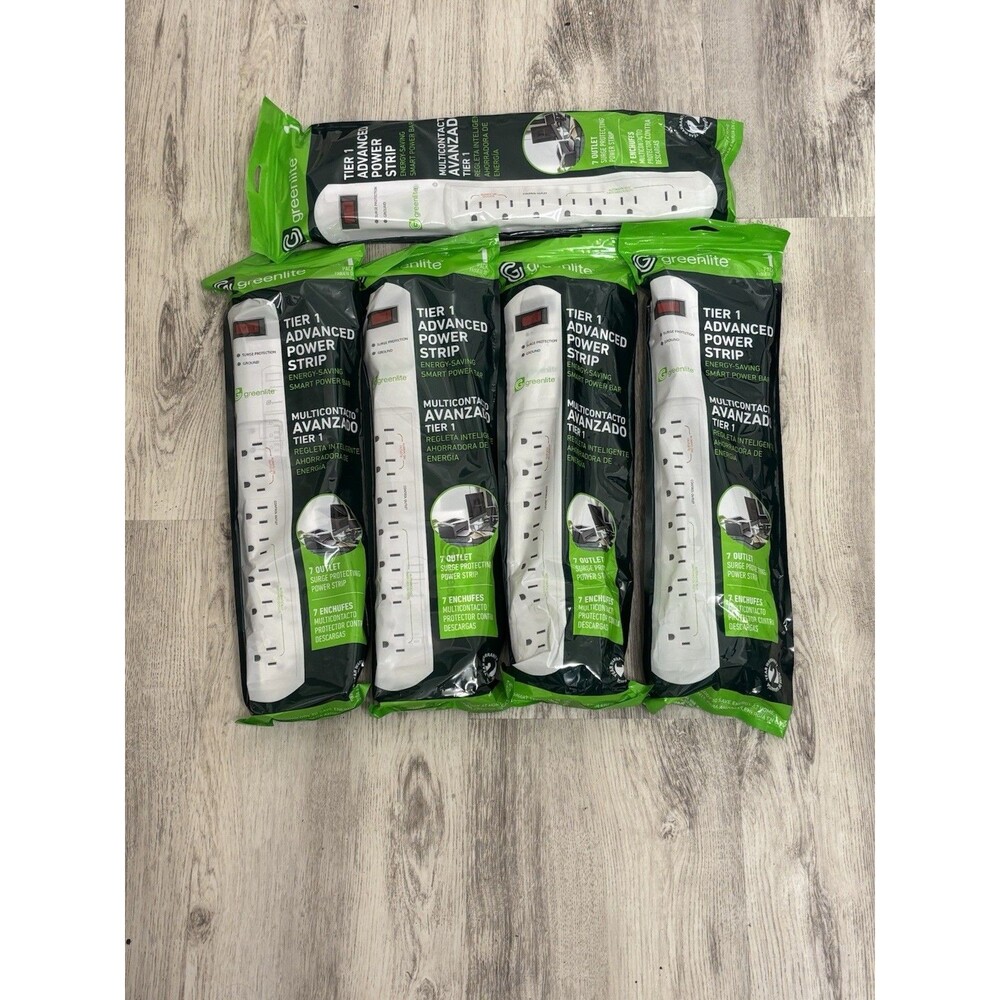 (LOT OF 5) Greenlite Tier 1 Advanced 7 Outlet Surge Protecting Power Strips NEW!